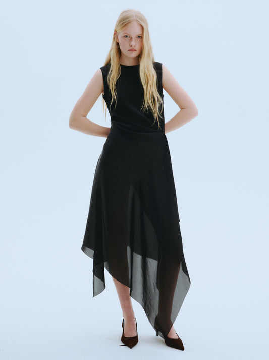 Oblique Satin Drape Dress