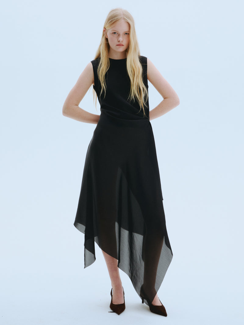 Oblique Satin Drape Dress