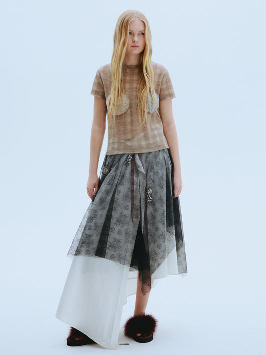Shirring Lace Merino Dress
