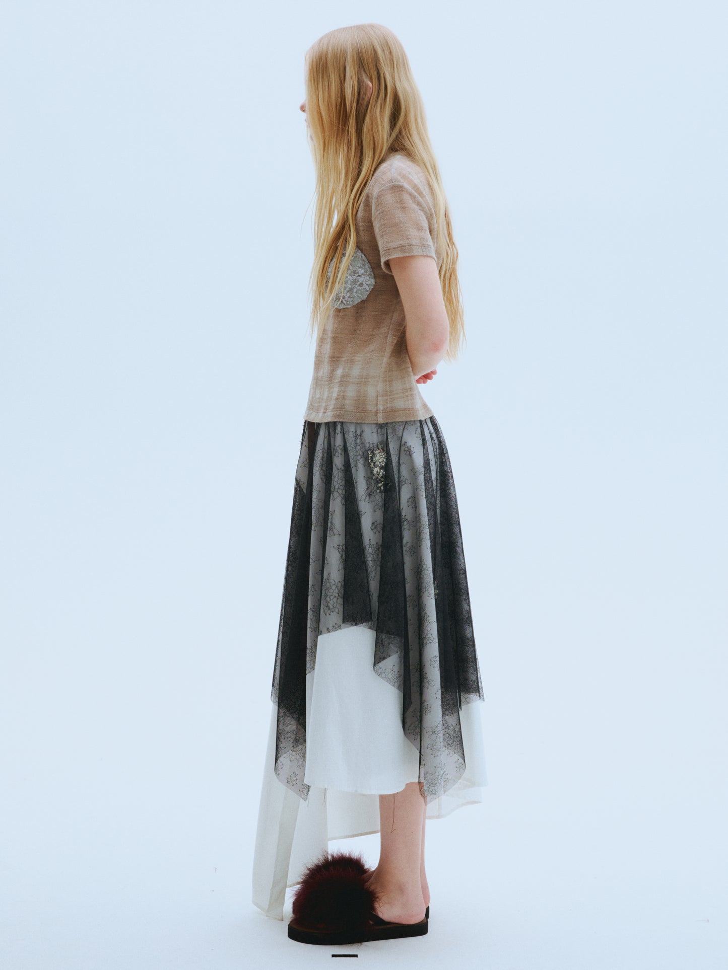 Shirring Lace Merino Dress
