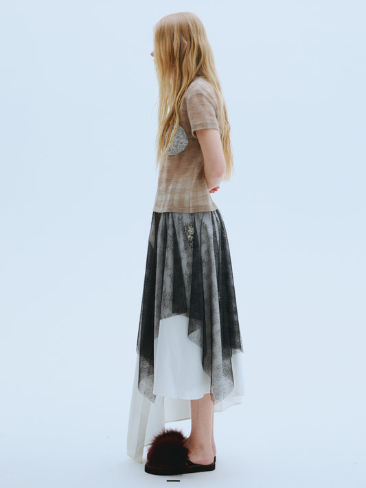 Shirring Lace Merino Dress